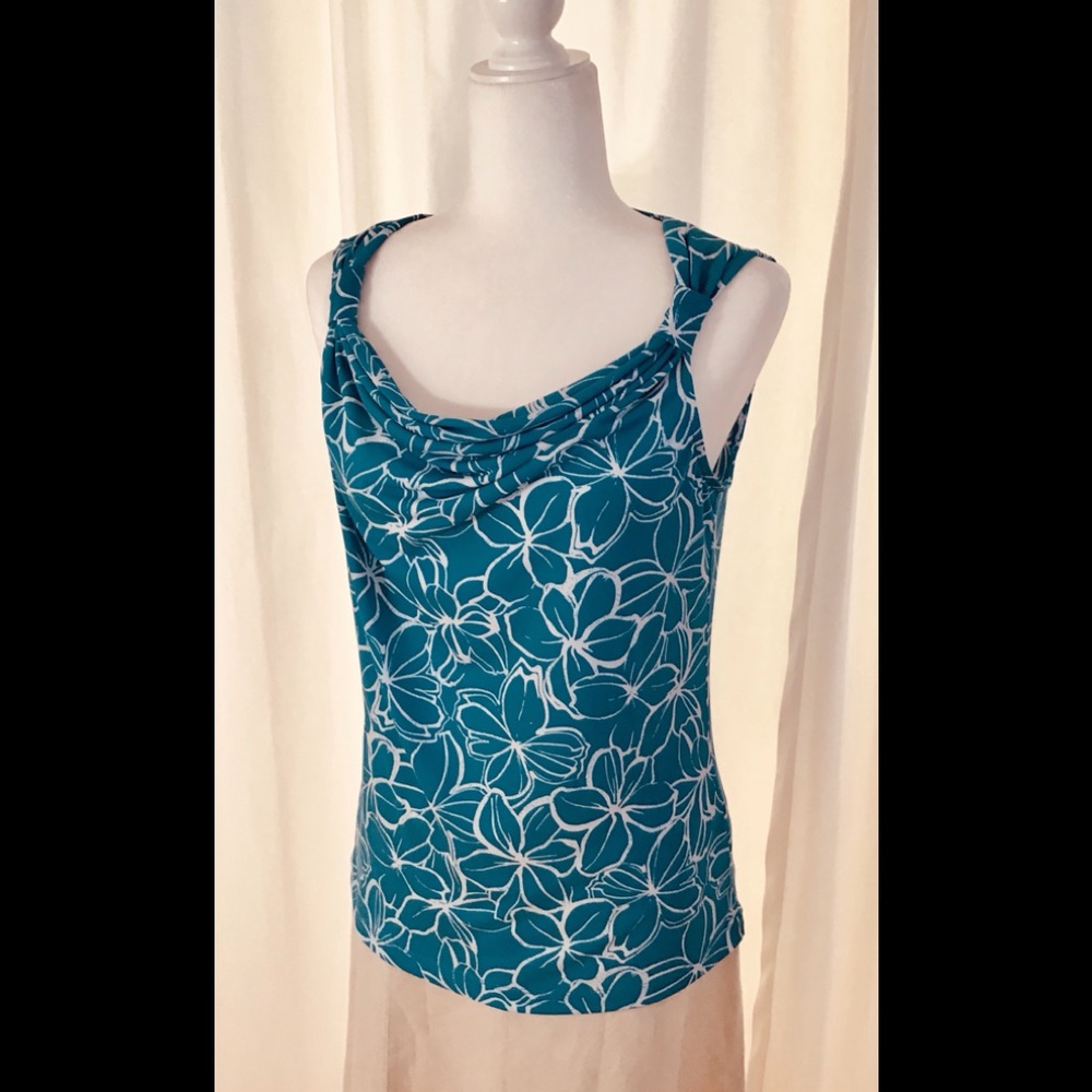 Jones New York Aqua & White Knit Top